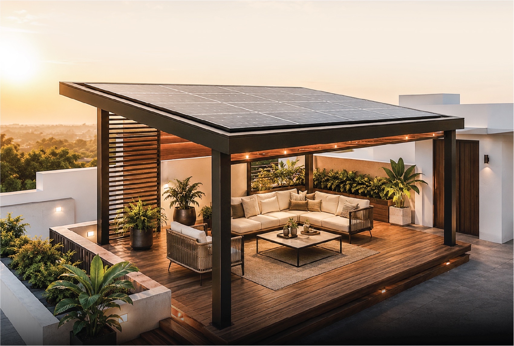 Fenice PowerGazebo — a shaded rooftop lounge that generates power